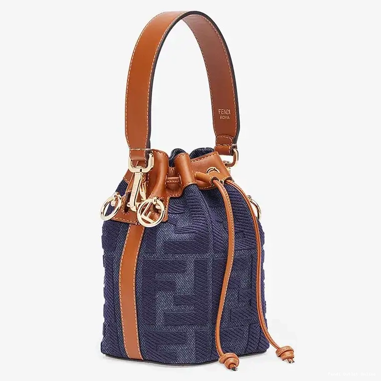 Cheap Blue Mon Mini Canvas Motif Bucket Tresor Fendi In FF Bag 0623